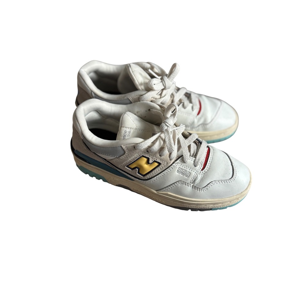 New Balance 550 White Leather Grey Suede Yellow Teal GSB550SC Boys Size 5Y - Picture 4 of 7